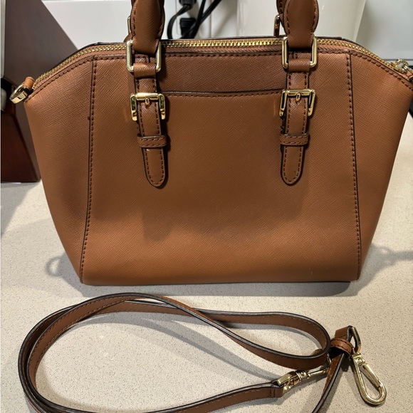 Michael Kors Ciara Acorn Brown Saffiano Leather Satchel - Picture 2 of 5